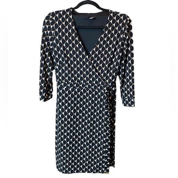Tommy Hilfiger Wm’s Sz 4 Jersey White All Over Diamond Side Tie Faux Wrap Dress - Picture 1 of 8